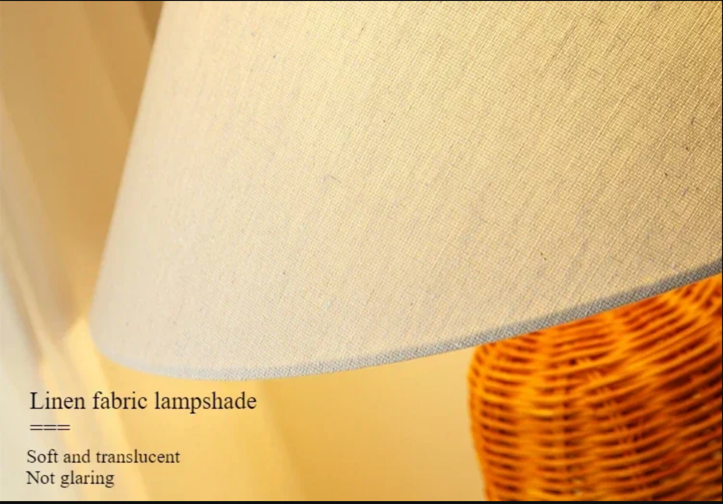 Modern Rattan Table Lamp with Fabric Shade for Bedroom