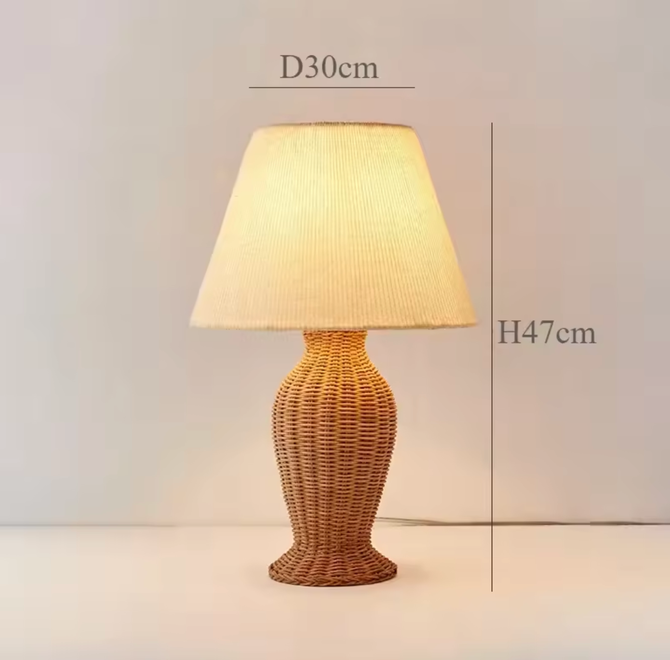 Modern Rattan Table Lamp with Fabric Shade for Bedroom
