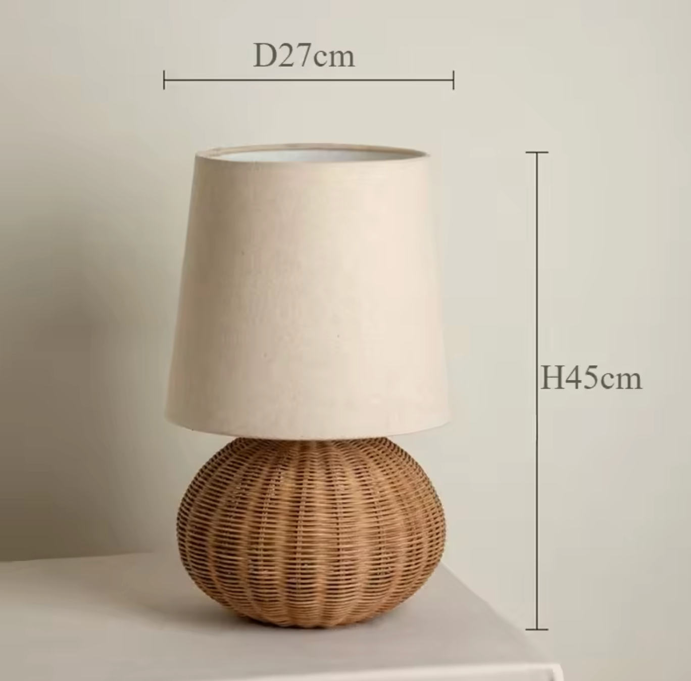 Modern Rattan Table Lamp with Fabric Shade for Bedroom