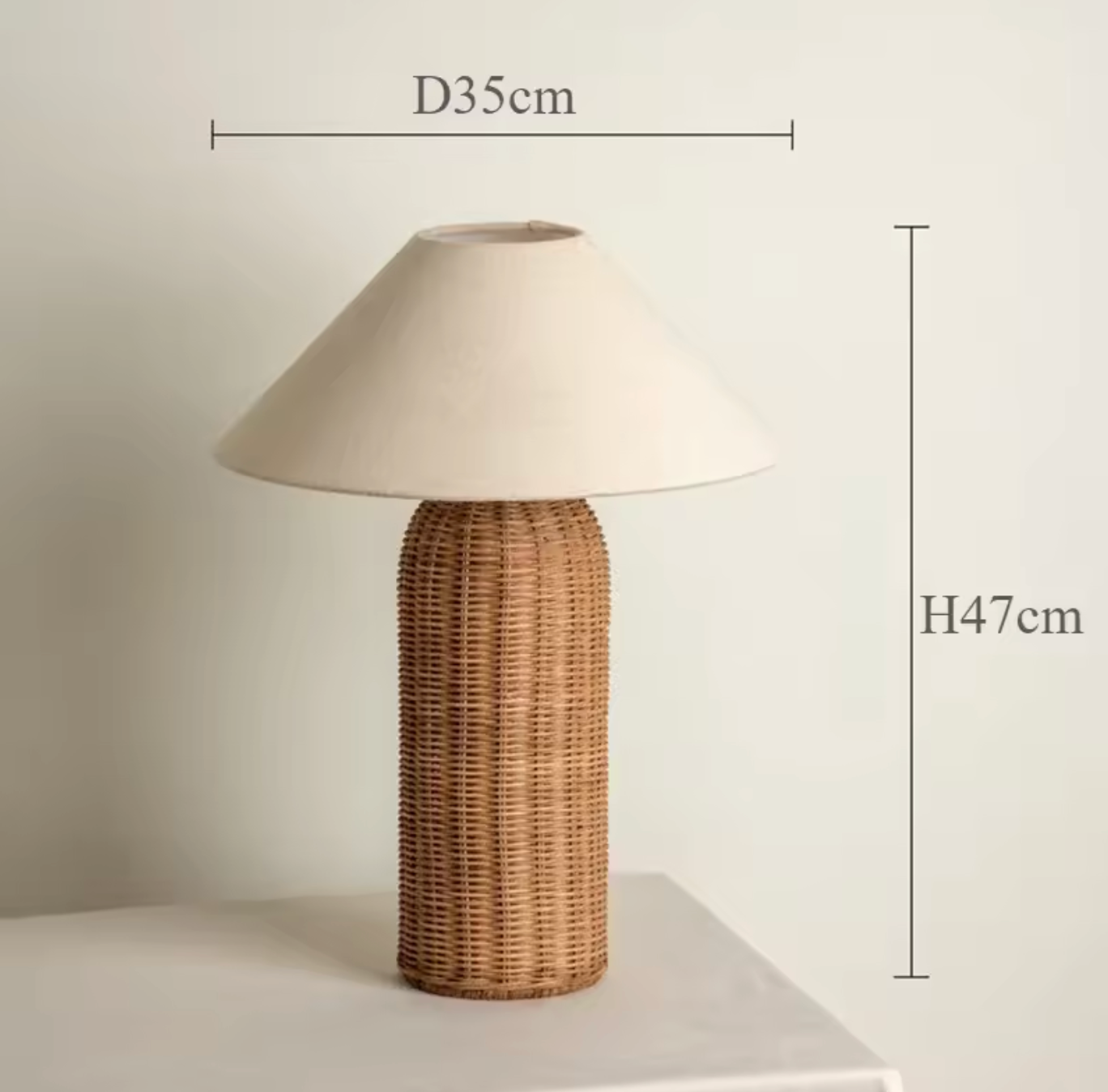Modern Rattan Table Lamp with Fabric Shade for Bedroom