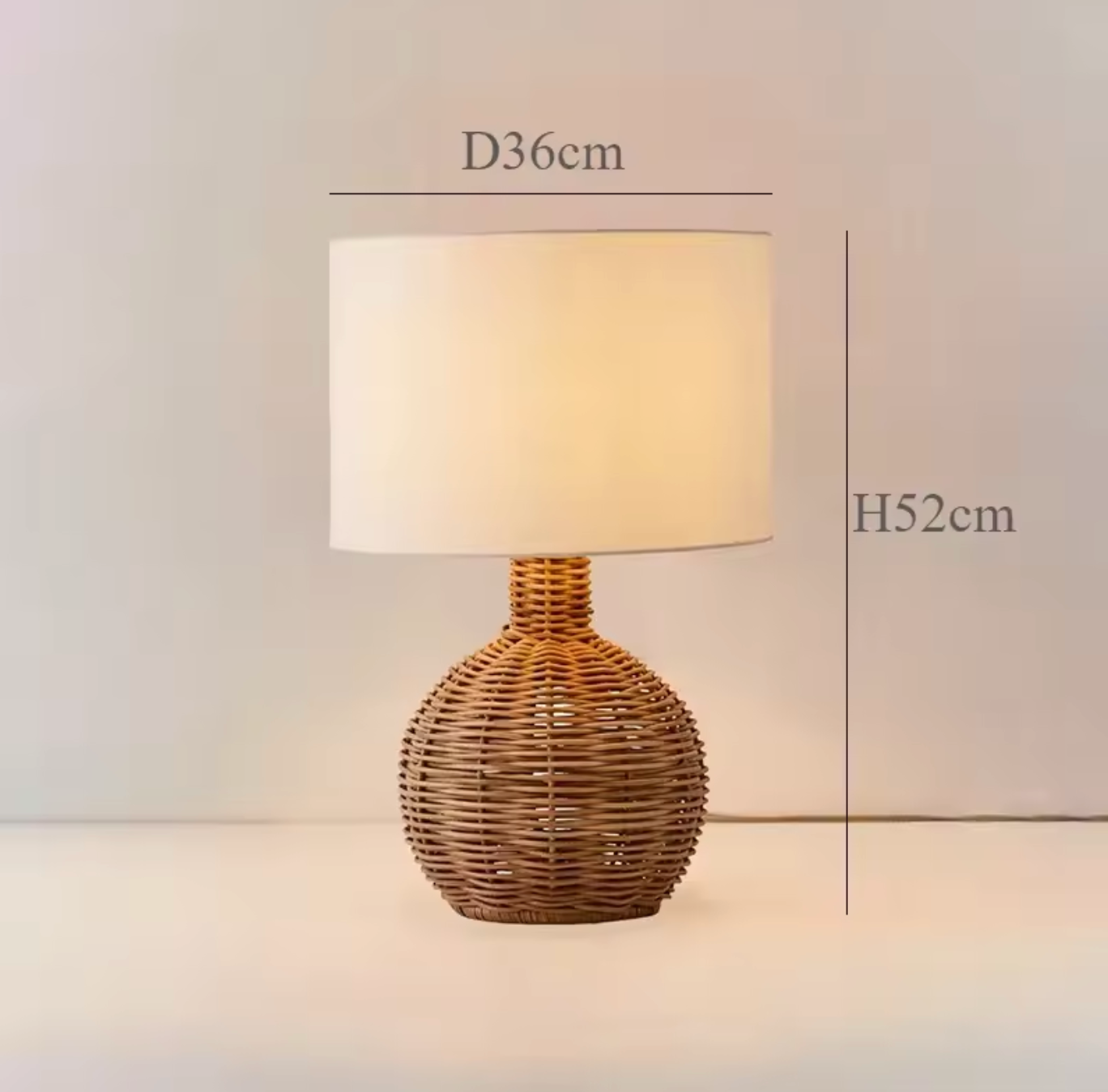 Modern Rattan Table Lamp with Fabric Shade for Bedroom