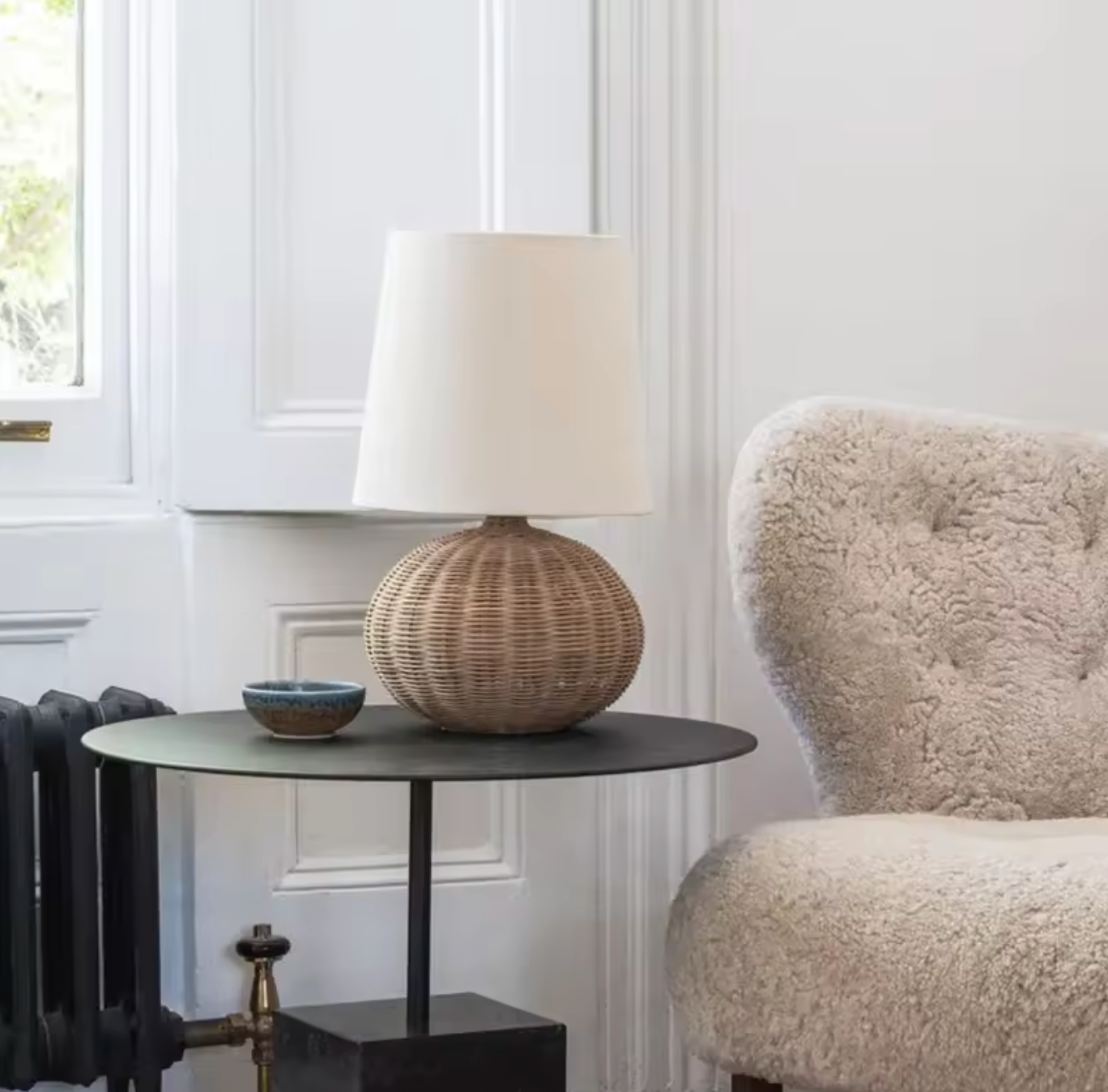 Modern Rattan Table Lamp with Fabric Shade for Bedroom