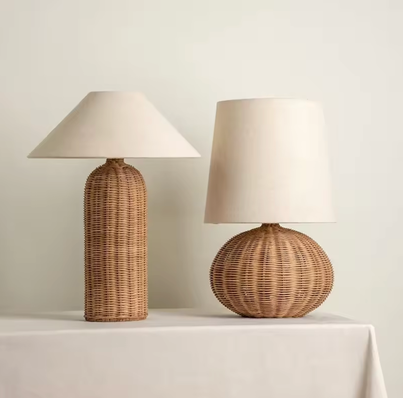 Modern Rattan Table Lamp with Fabric Shade for Bedroom
