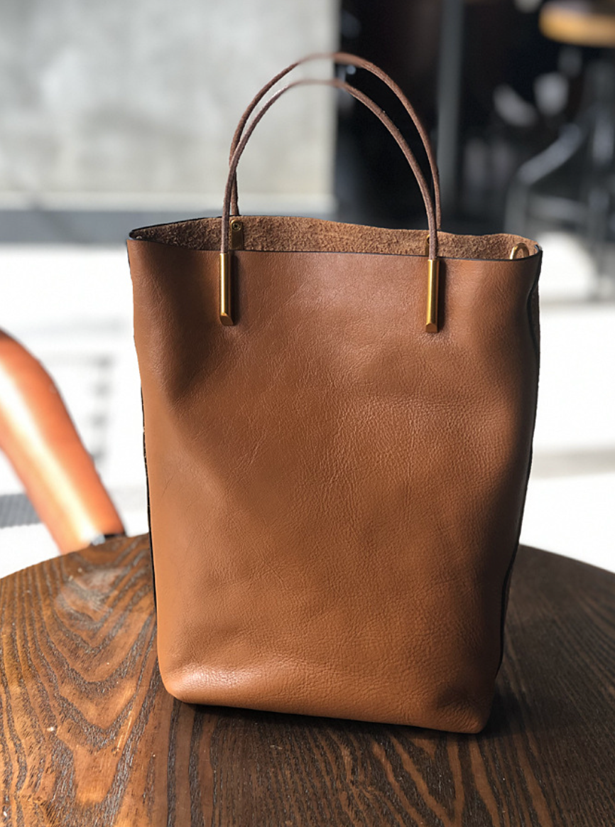 Genuine Brown Office Tote with Adjustable Strap