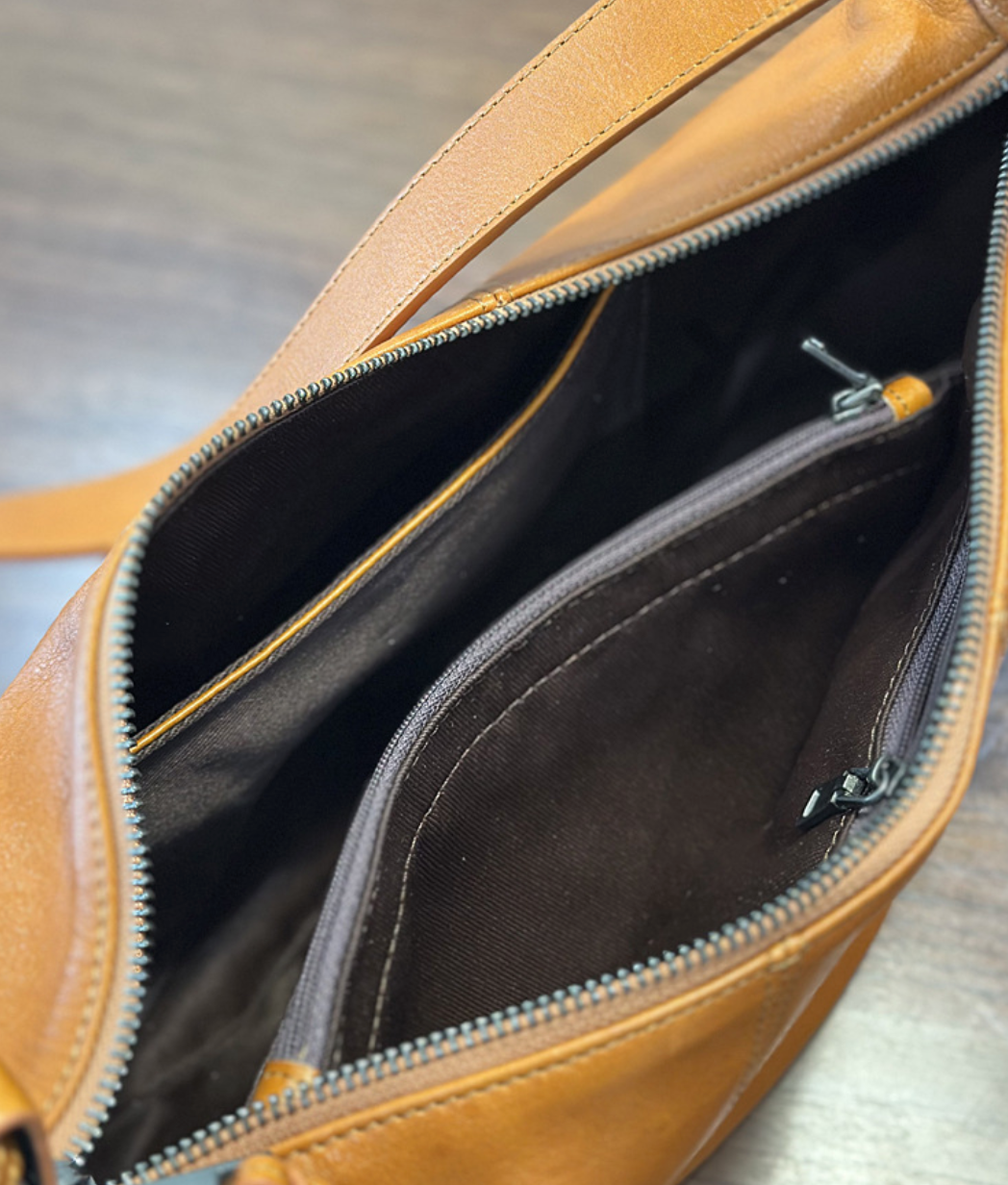 Brown Full Grain Leather Messenger Crossbody Bag for Women