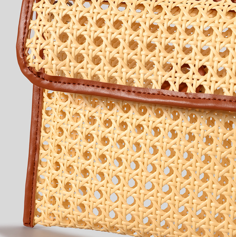 Woven PU Straw Crossbody Bag for Women