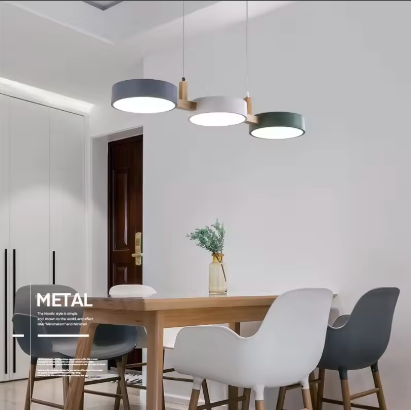 Modern 3 Light Metal Pendant Lamp White Grey Green