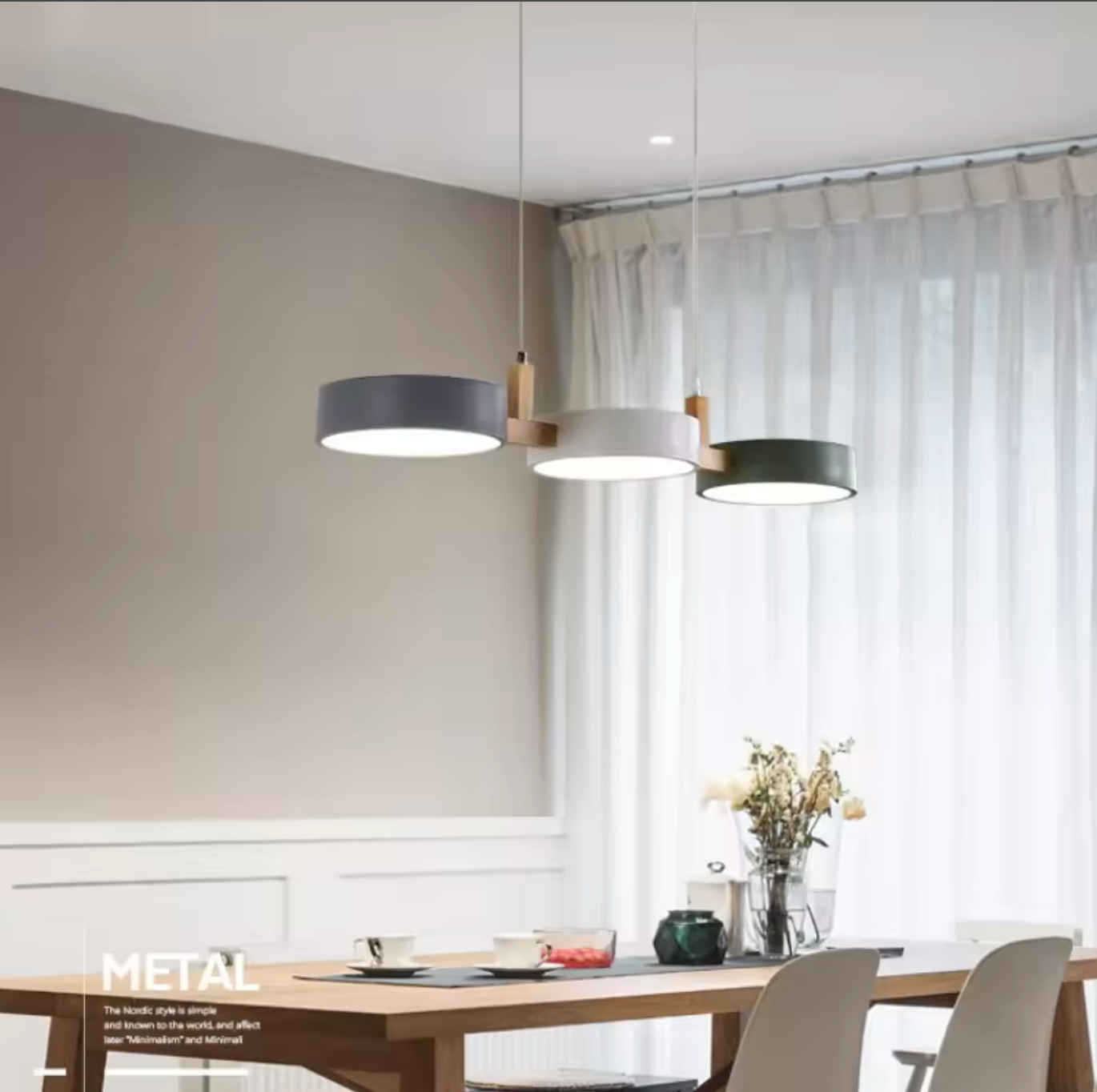 Modern 3 Light Metal Pendant Lamp White Grey Green