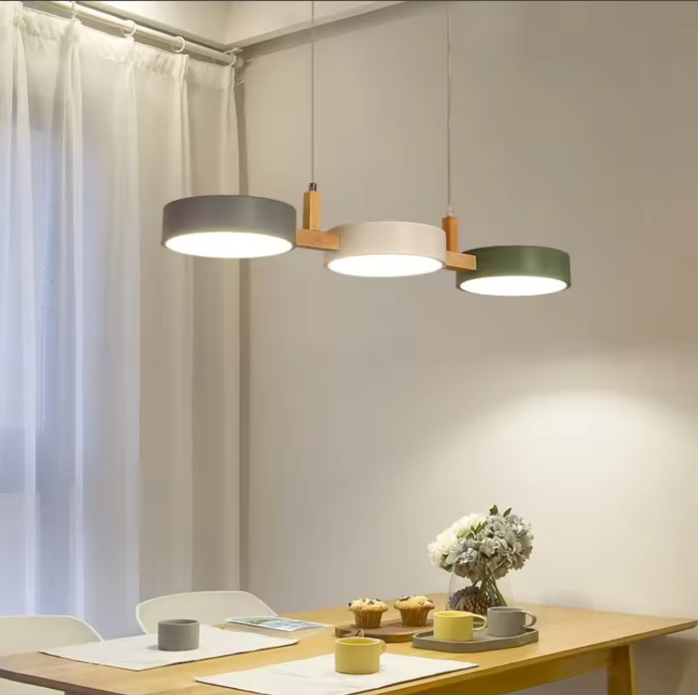 Modern 3 Light Metal Pendant Lamp White Grey Green