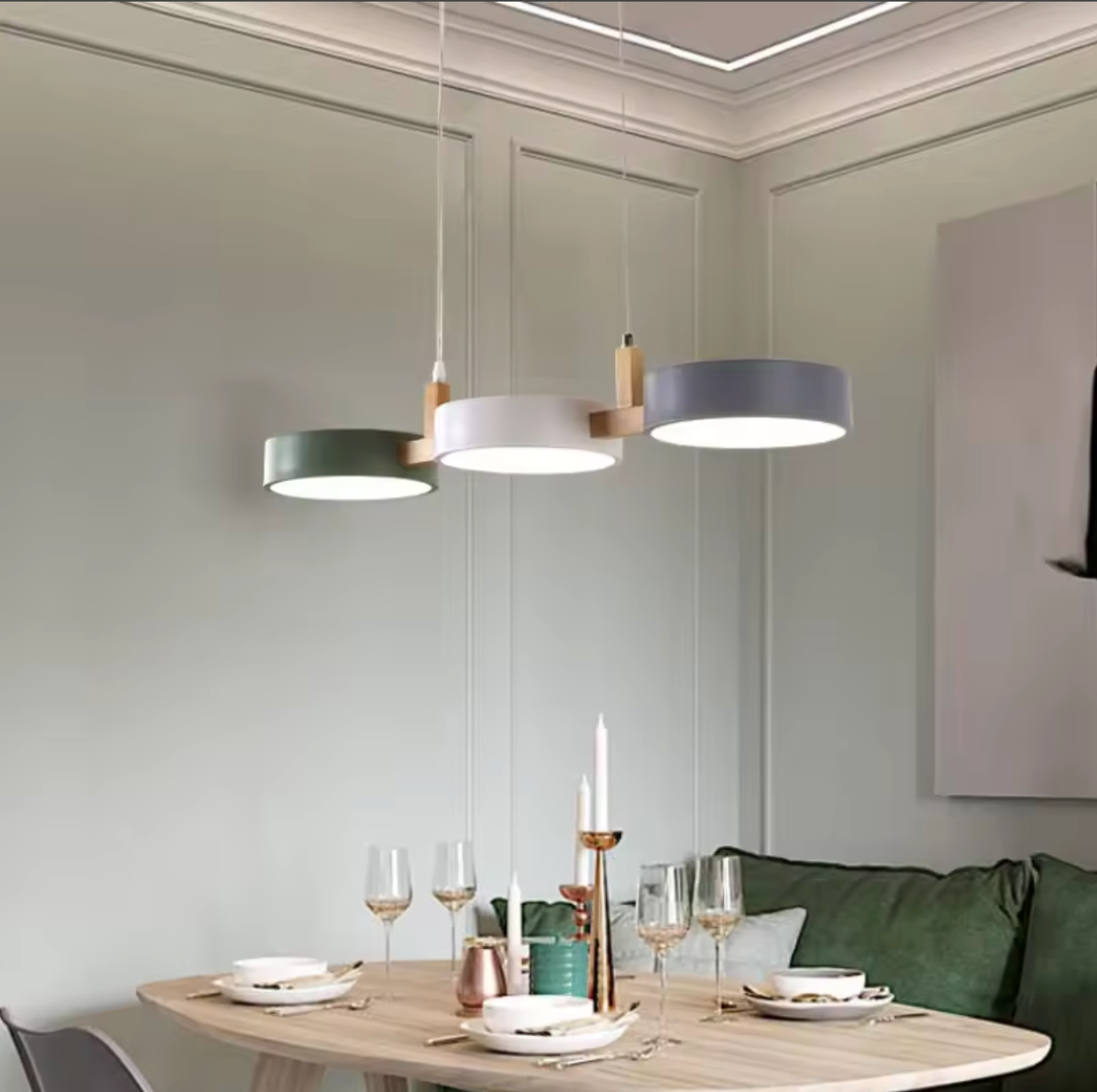 Modern 3 Light Metal Pendant Lamp White Grey Green