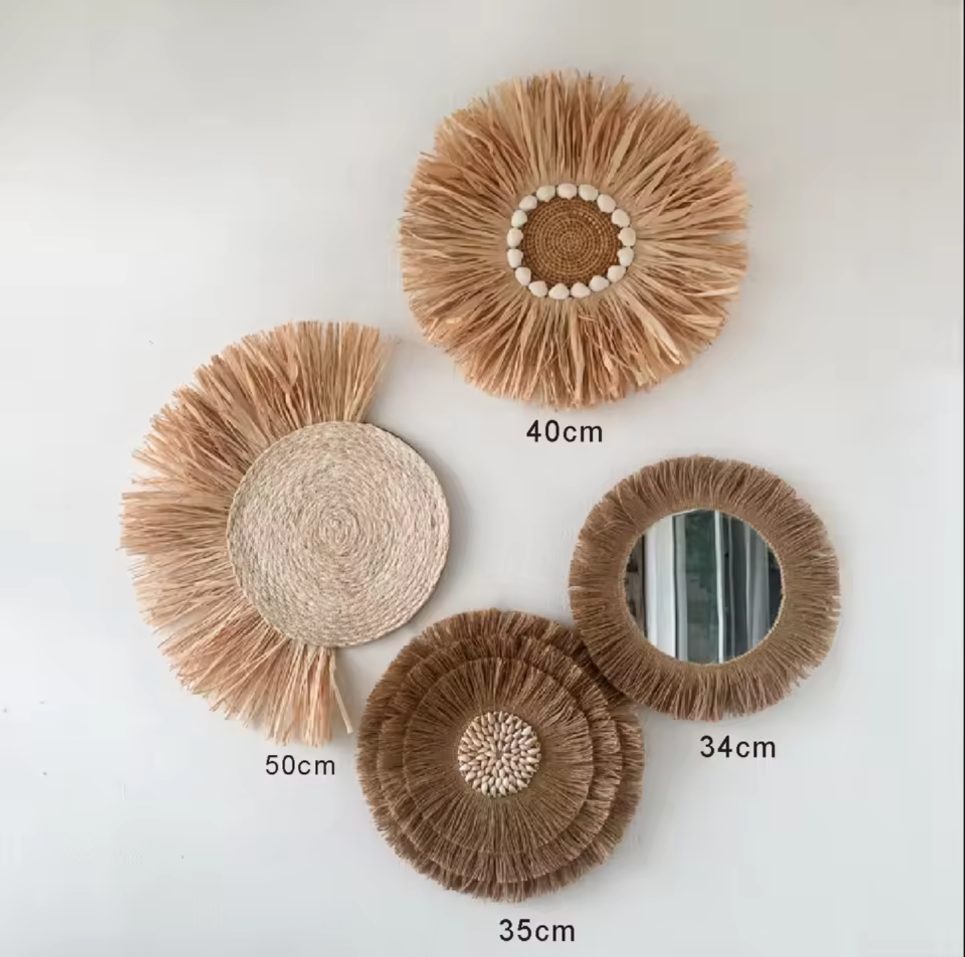 Handmade Boho Raffia Wall Hanging Rustic Straw Art