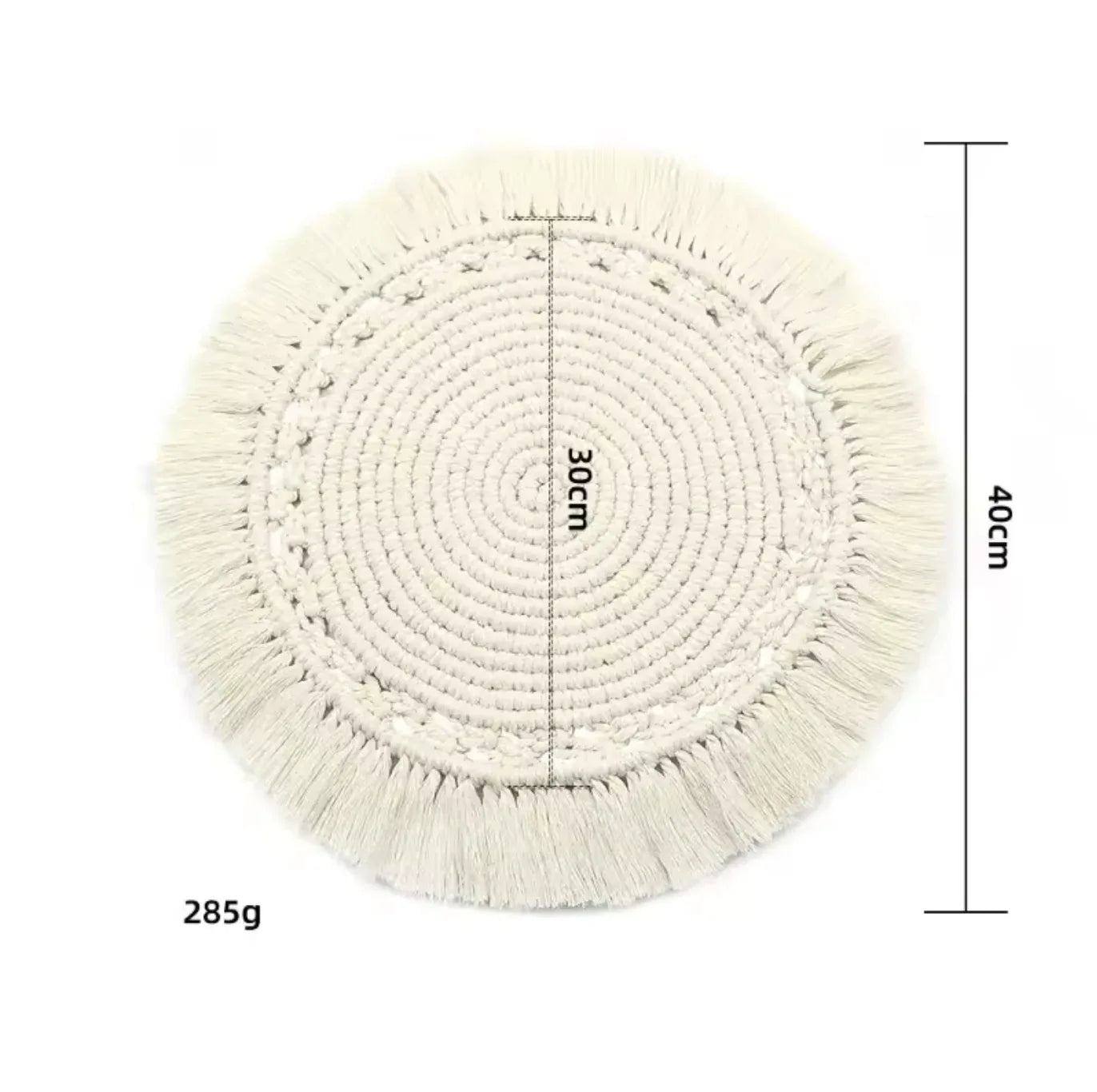 Handmade Boho Round Macrame Cotton Placemat with Tassels