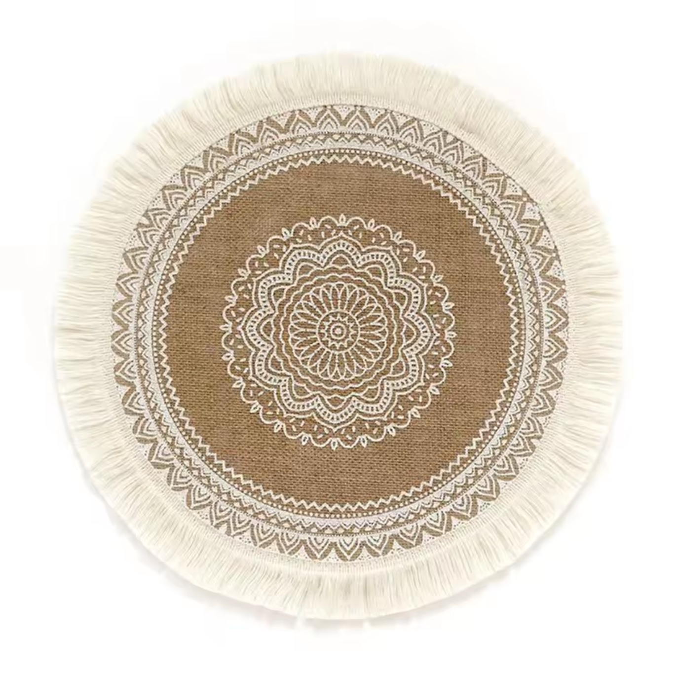 Vintage Round Linen Jute Placemats Set with Tassels