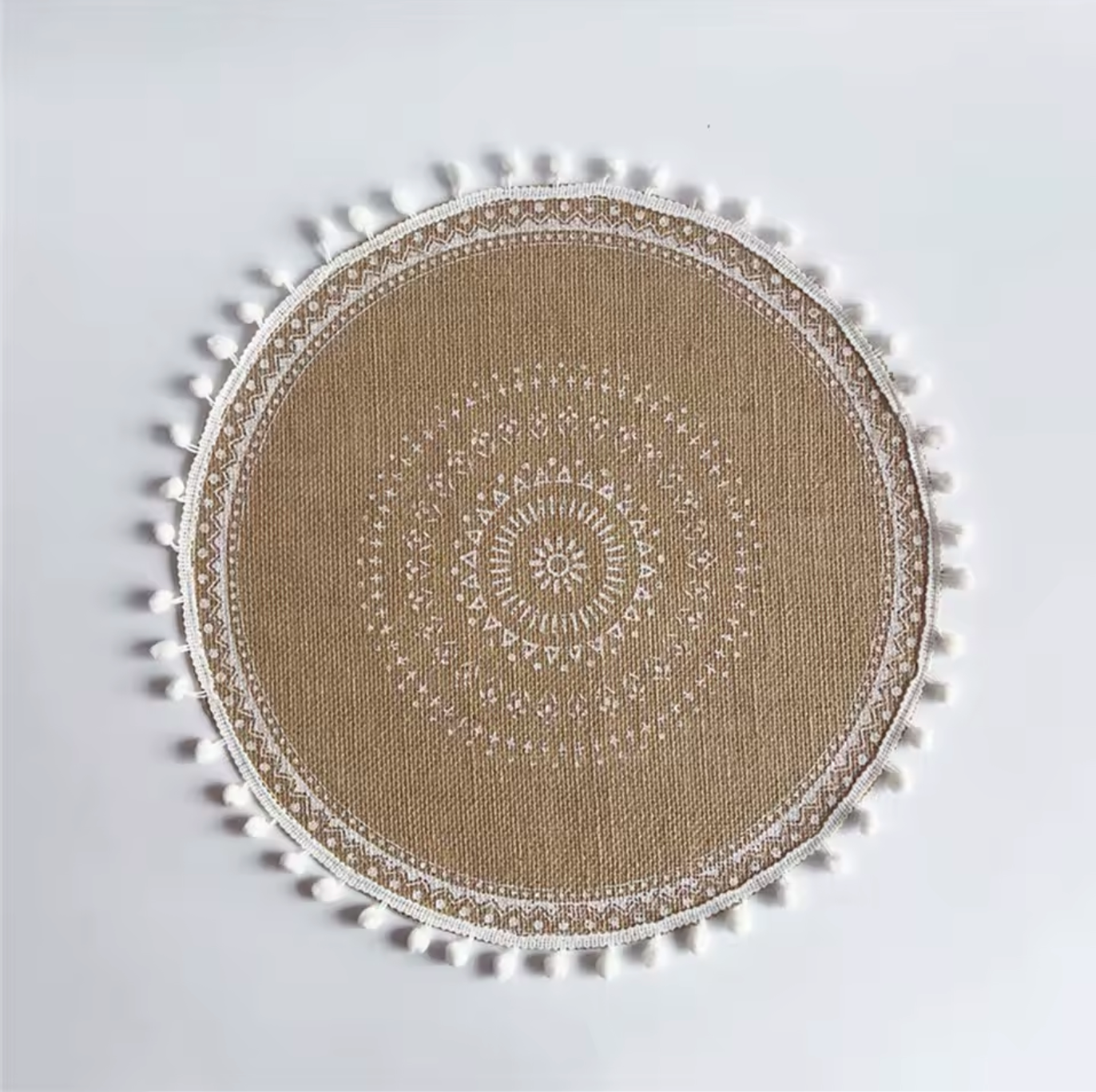 Handwoven Jute Table Mats with Mandala Fringe