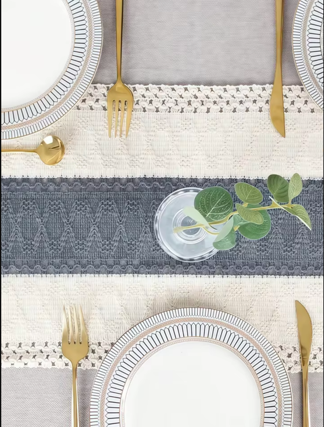 Woven Table Runner with Tassels Ivory and Grey Fringe