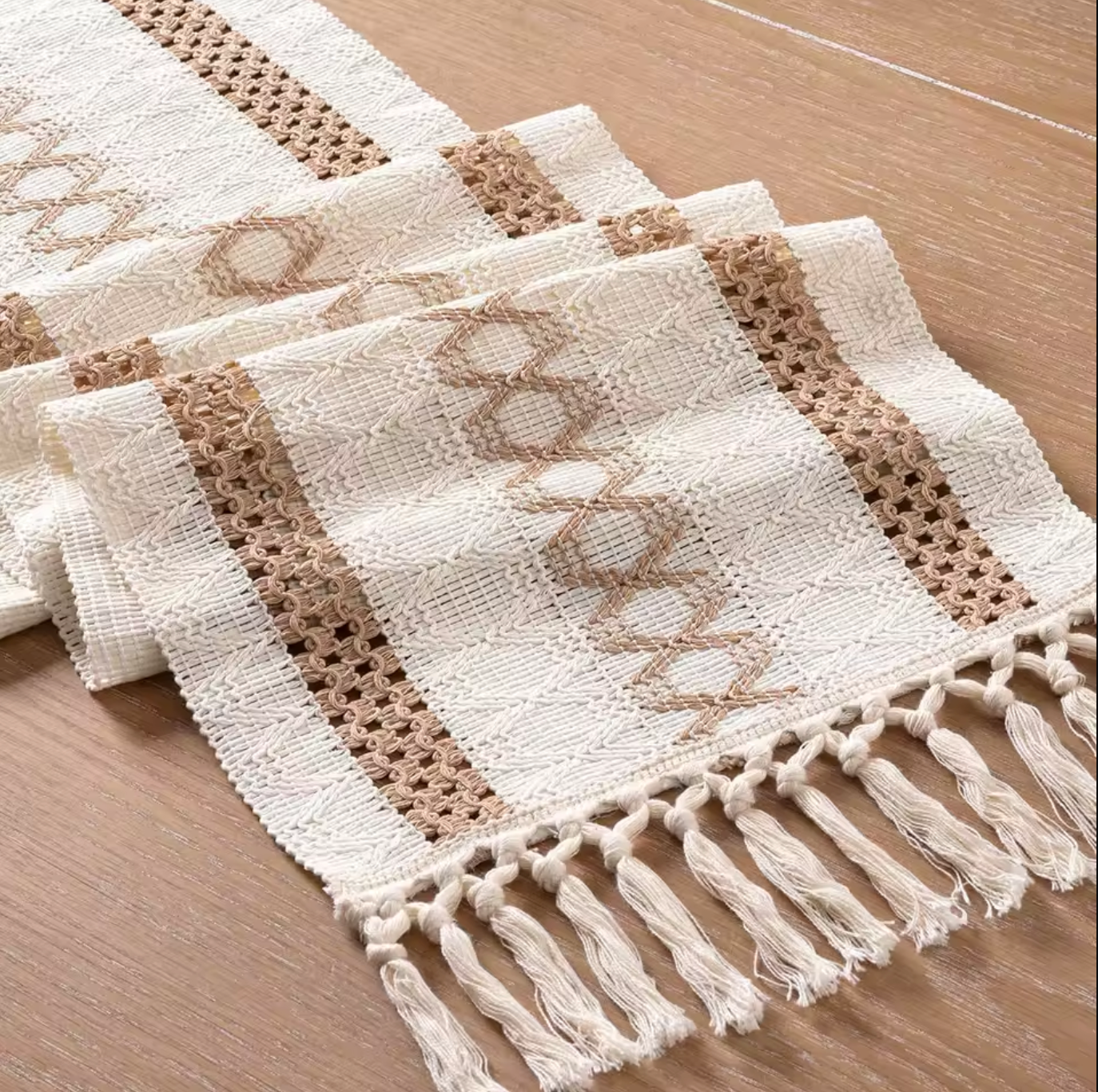 Two-Tone Tassel Table Runner for Dining Room