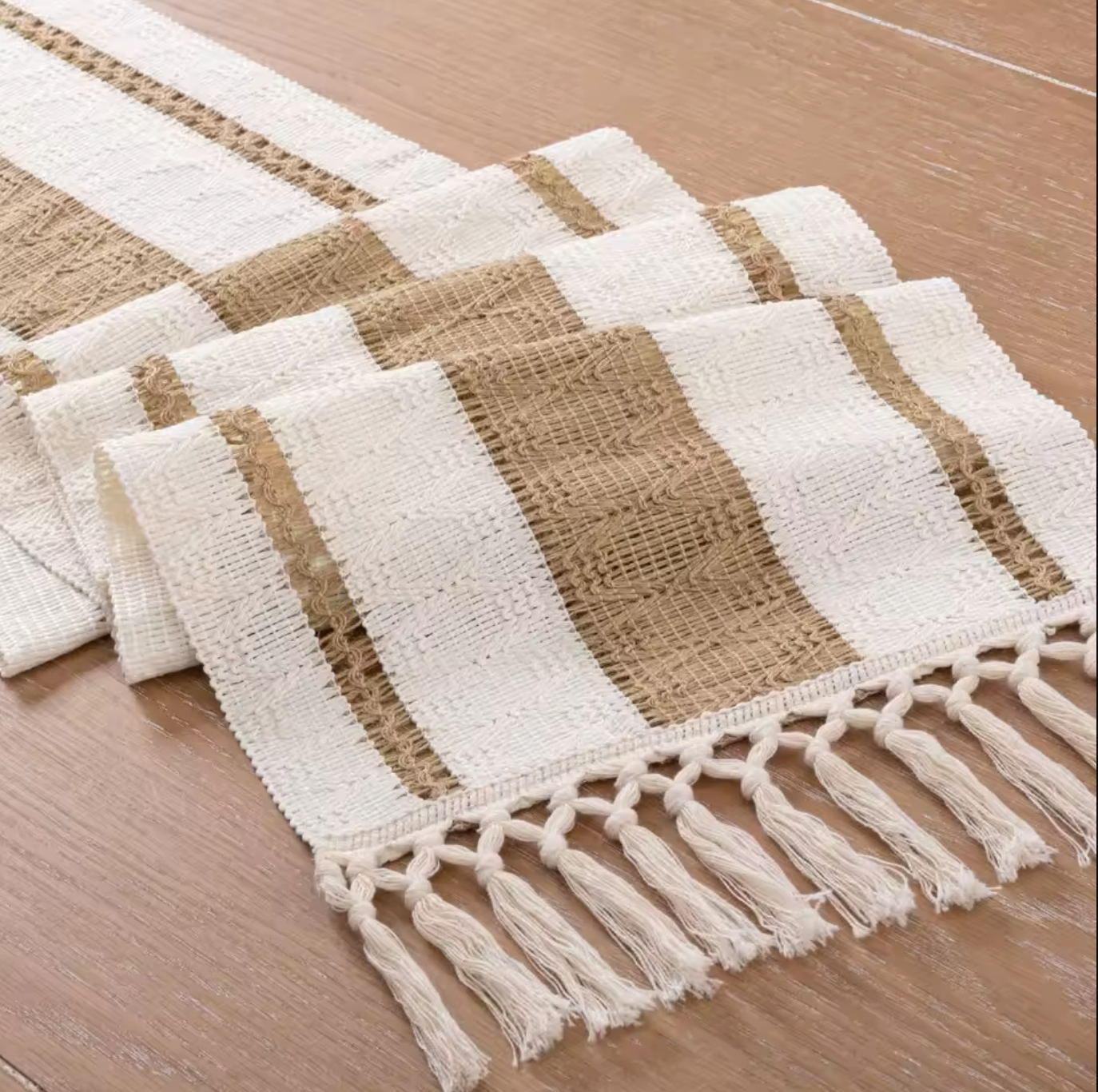 Two-Tone Tassel Table Runner for Dining Room