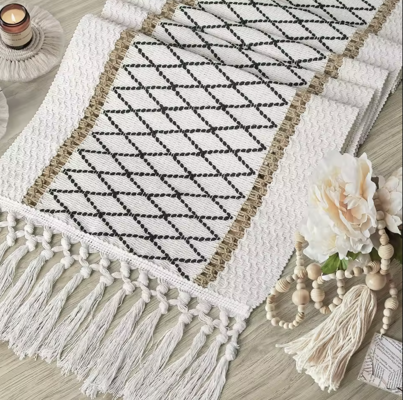 Two-Tone Tassel Table Runner for Dining Room