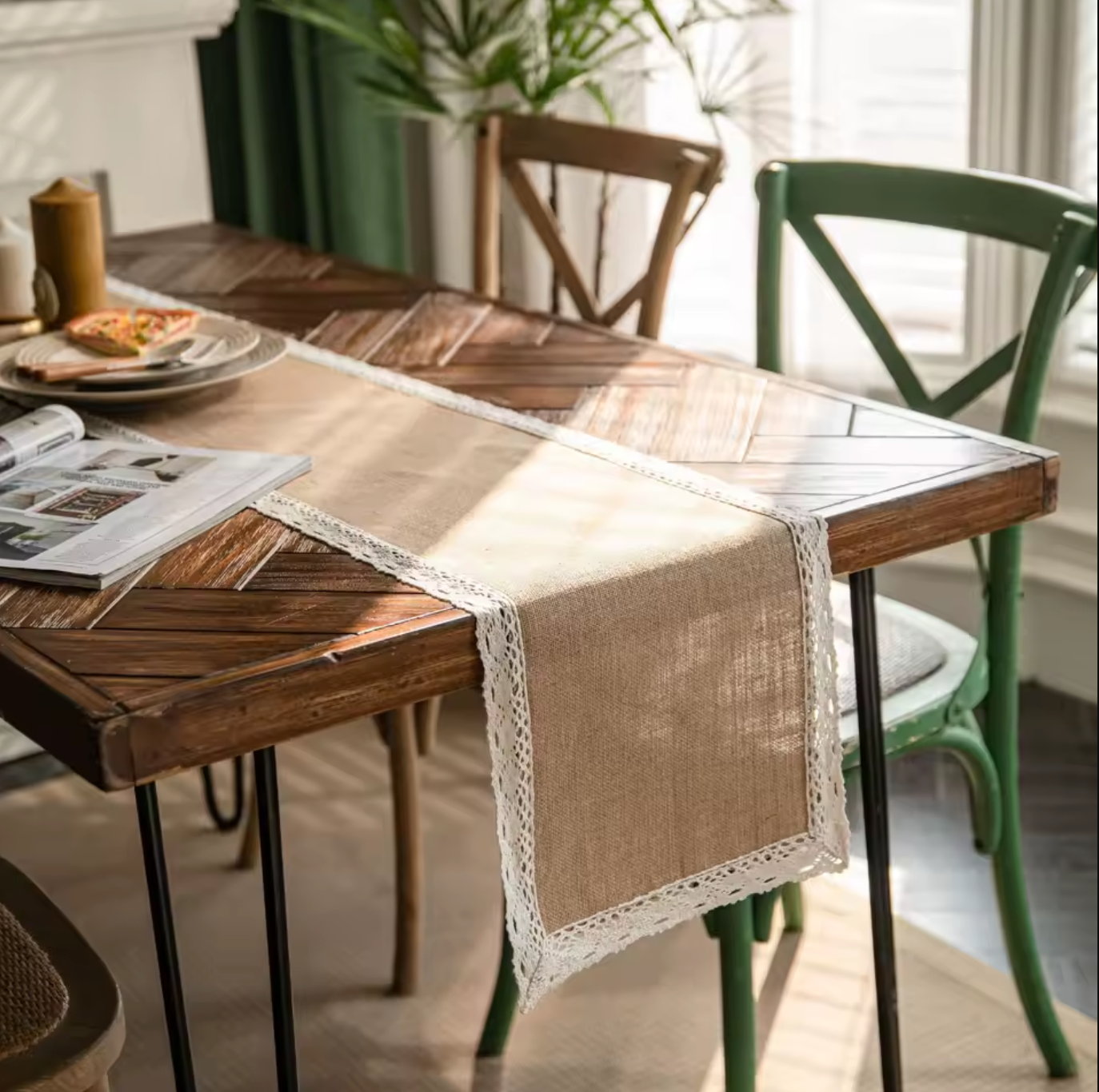Fall Table Runner with Pom Pom Christmas Runner for Coffee Table