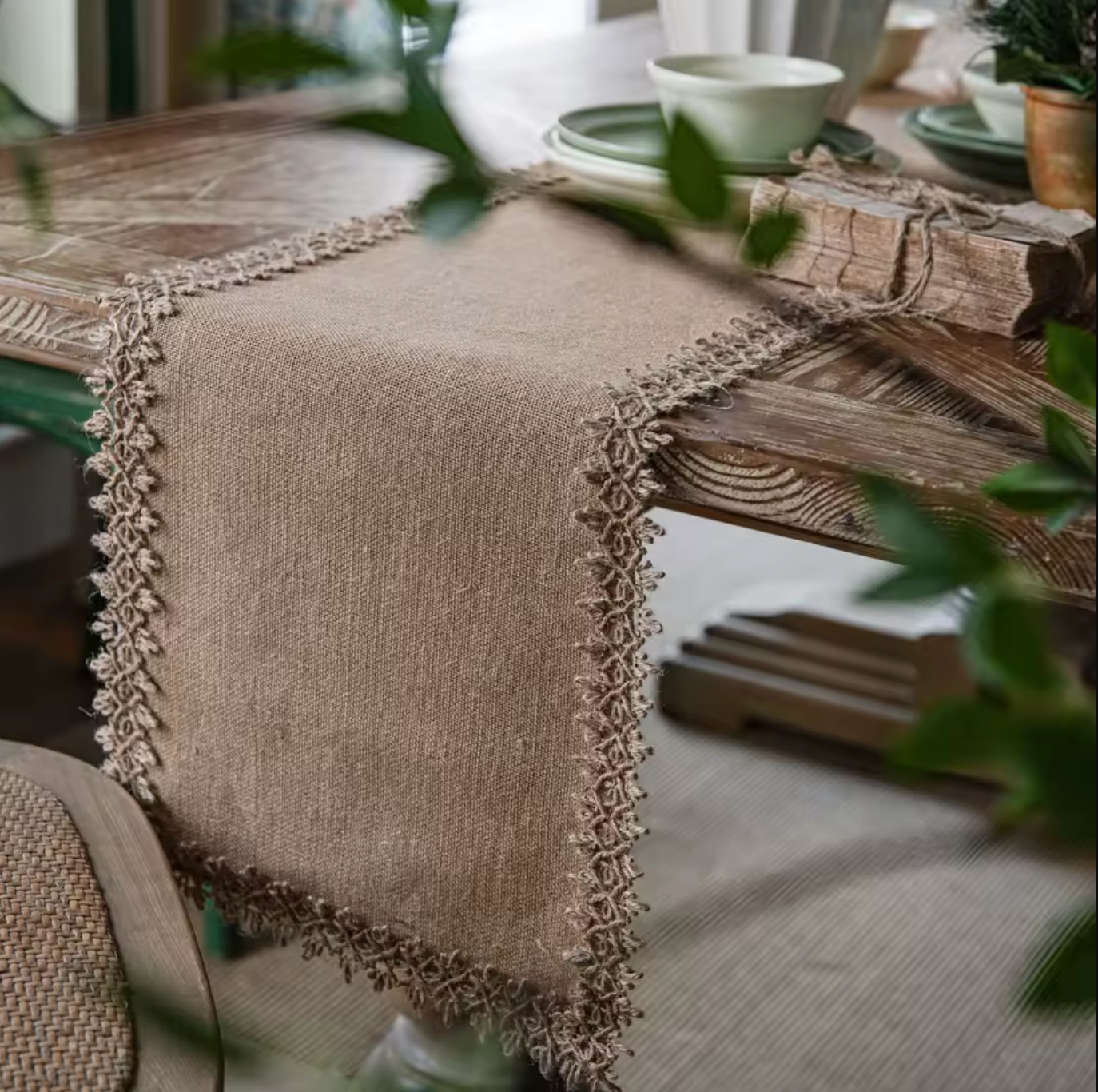 Fall Table Runner with Pom Pom Christmas Runner for Coffee Table