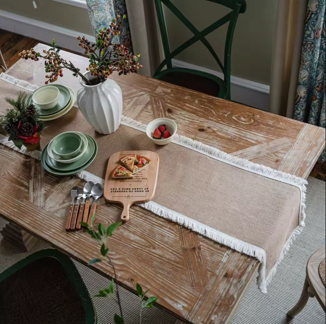 Fall Table Runner with Pom Pom Christmas Runner for Coffee Table