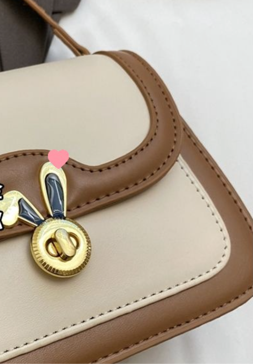Two-Tone Small Square Shoulder Bag with Gold Twist Lock