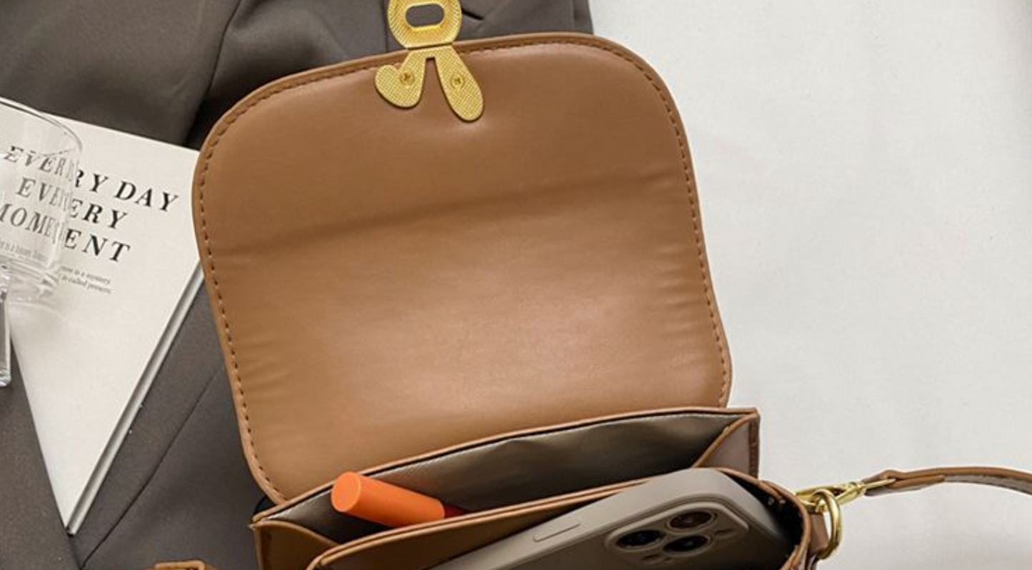 Two-Tone Small Square Shoulder Bag with Gold Twist Lock