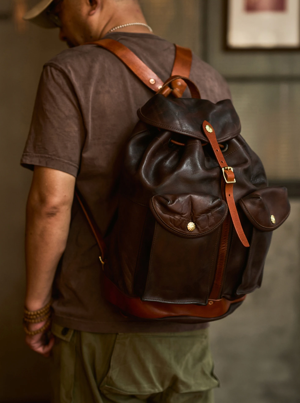 Men Leather Backpack Vintage Brown for Everyday