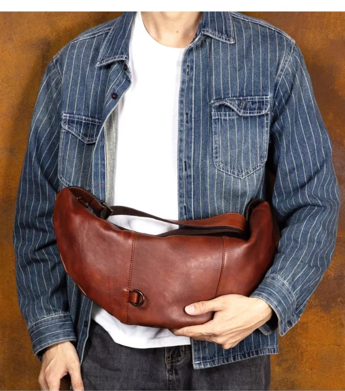 Men's Genuine Leather Crescent Chest Bag