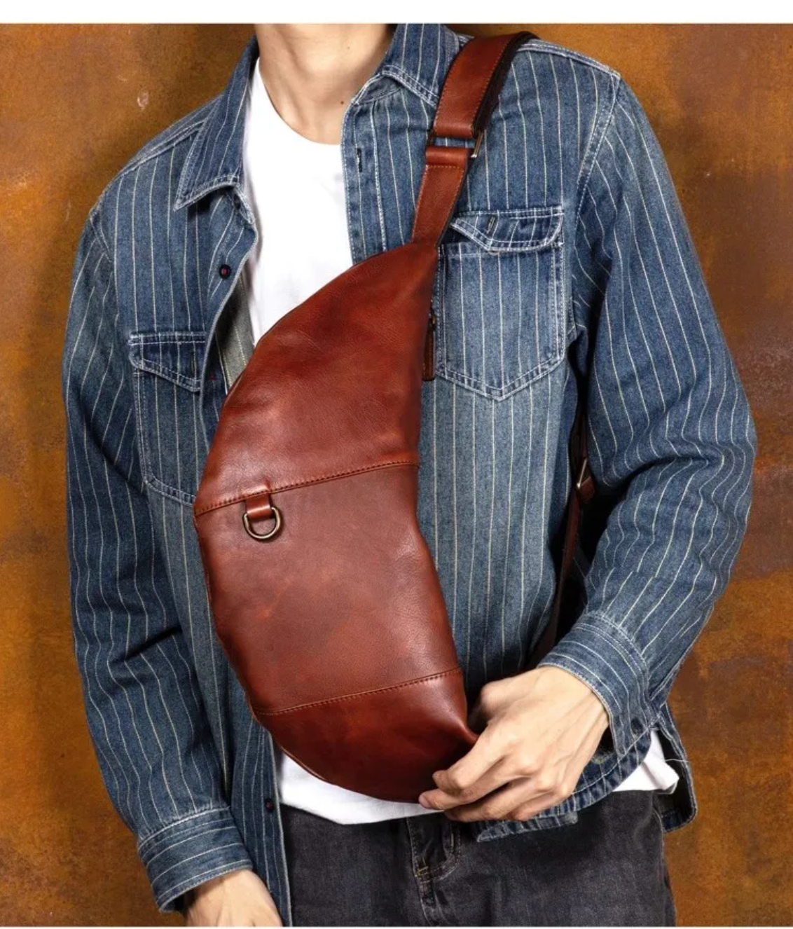 Men's Genuine Leather Crescent Chest Bag