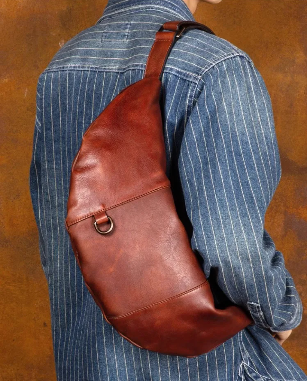 Men's Genuine Leather Crescent Chest Bag
