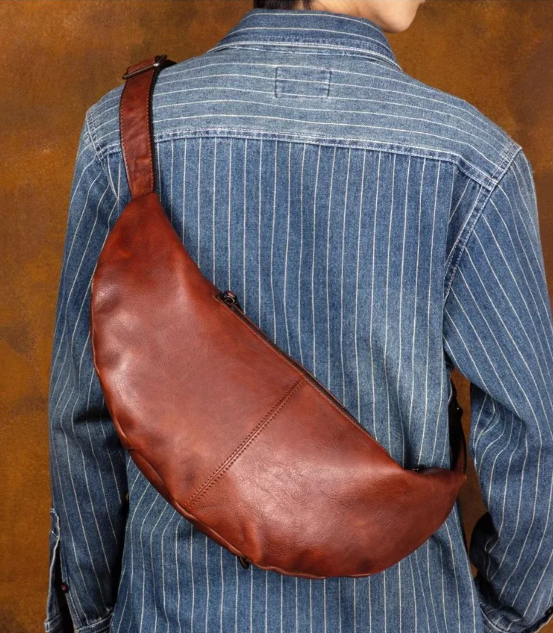 Men's Genuine Leather Crescent Chest Bag