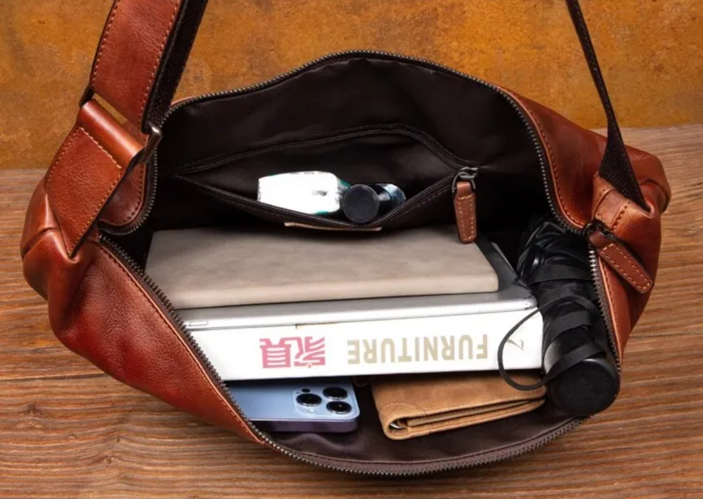 Men's Genuine Leather Crescent Chest Bag