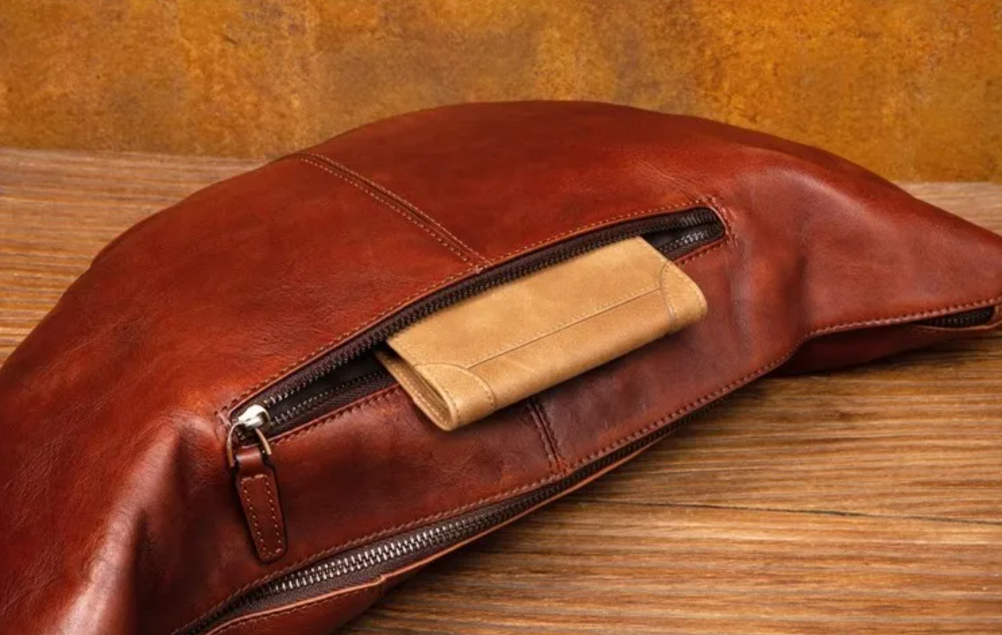 Men's Genuine Leather Crescent Chest Bag
