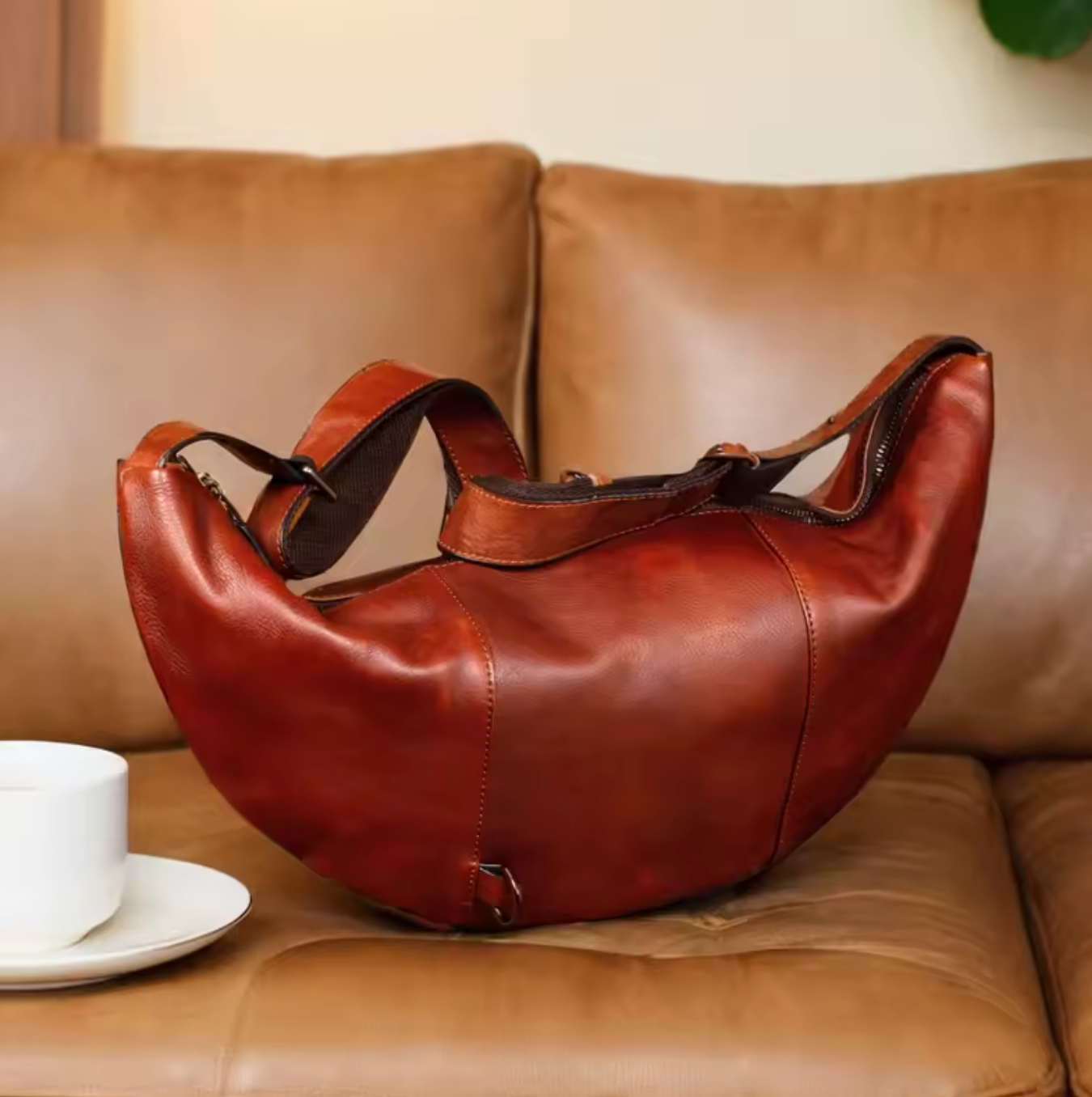 Men's Genuine Leather Crescent Chest Bag