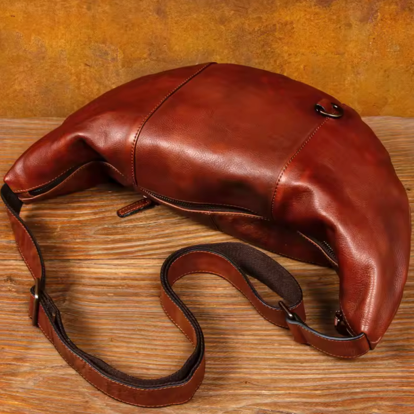 Men's Genuine Leather Crescent Chest Bag