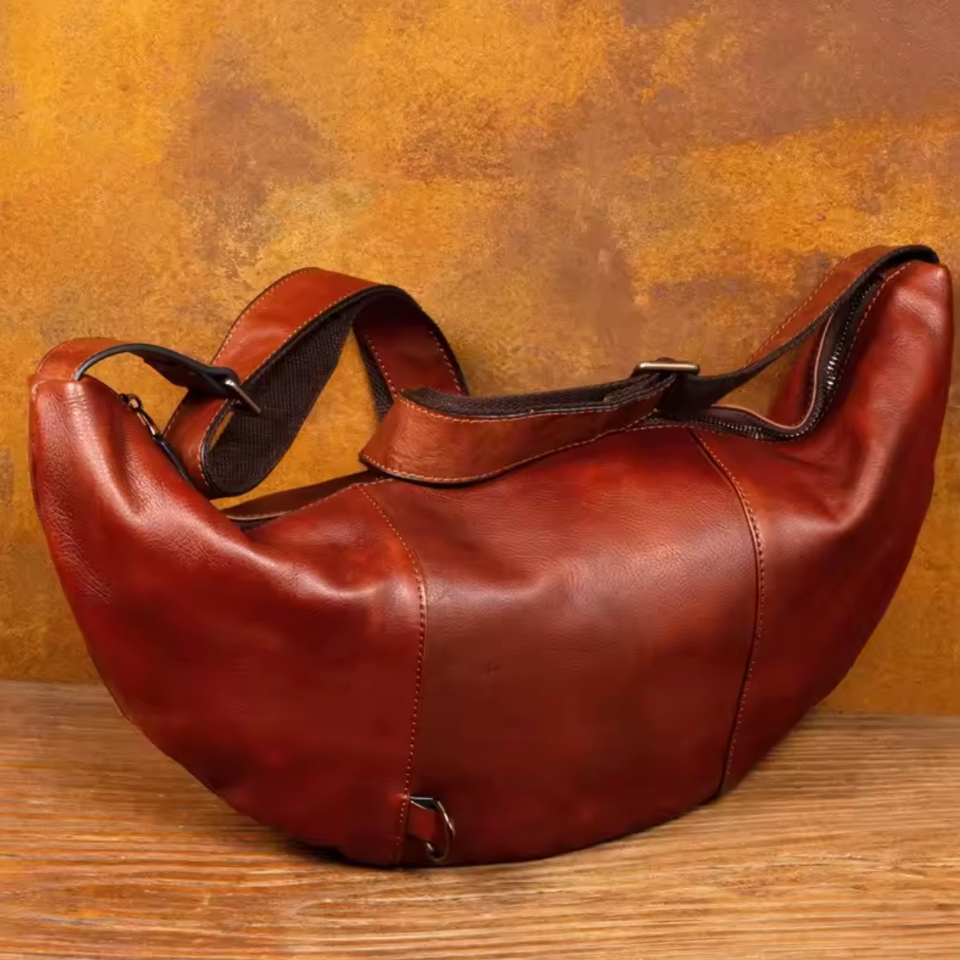Men's Genuine Leather Crescent Chest Bag