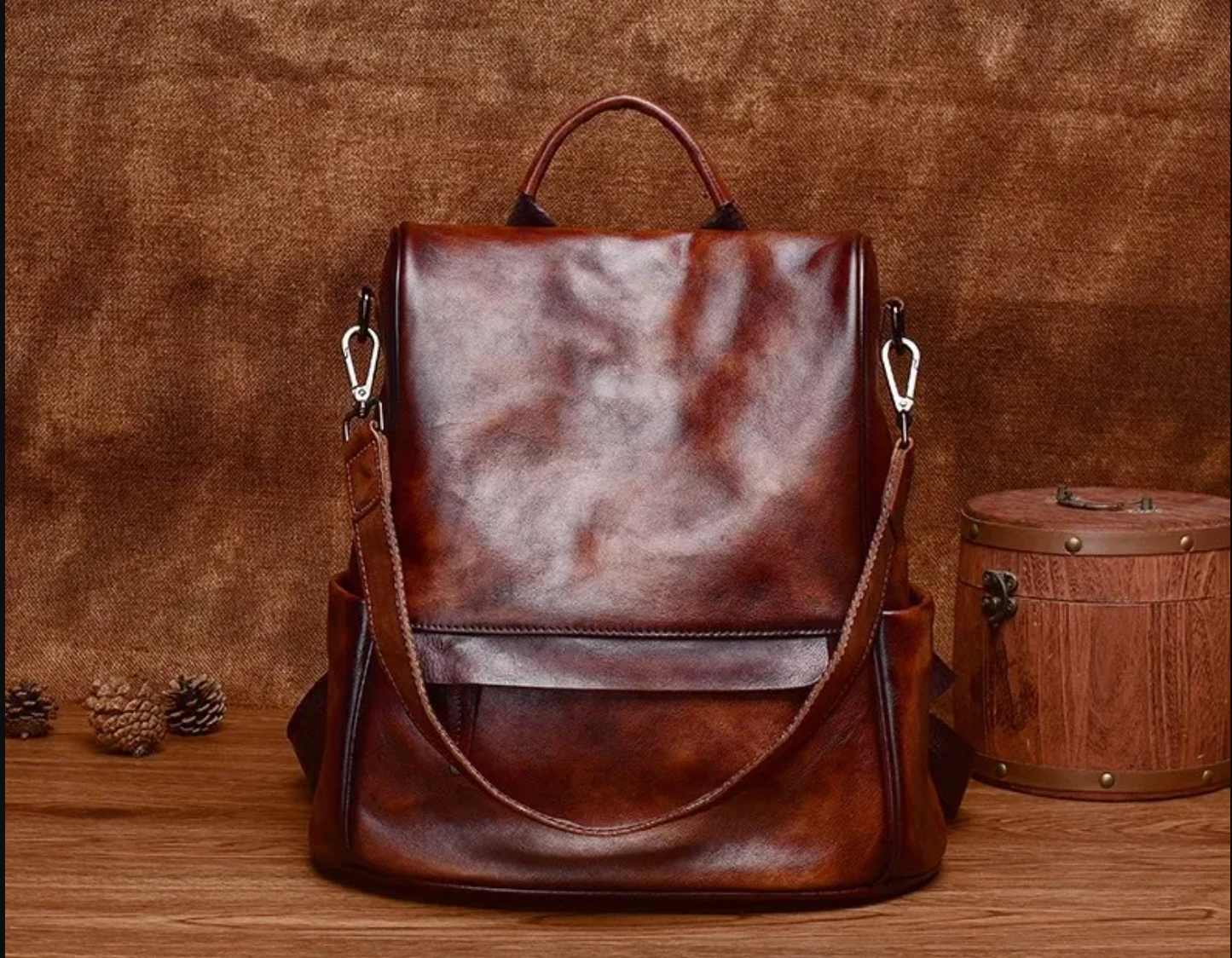 Retro Leather Women Travel Backpack