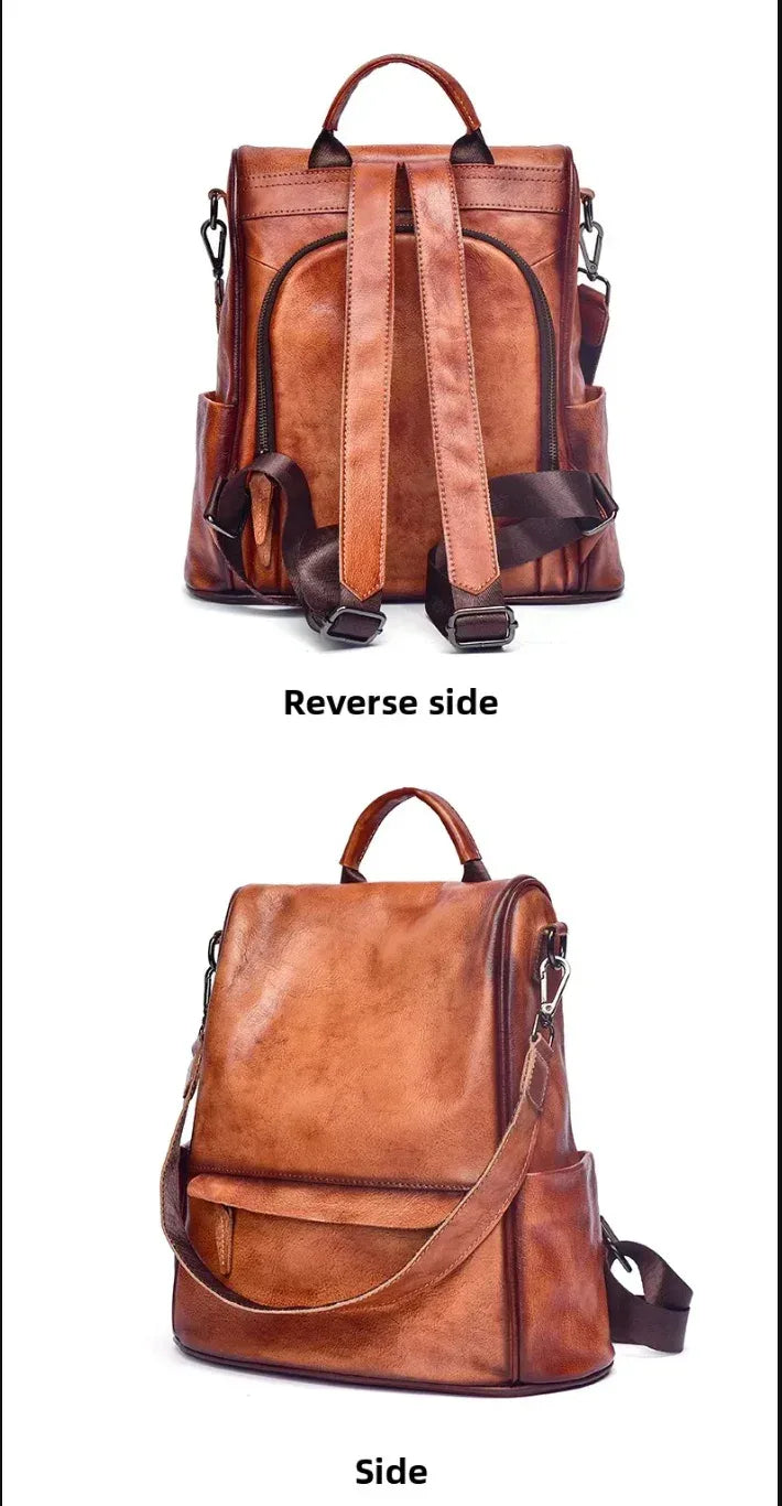 Retro Leather Women Travel Backpack