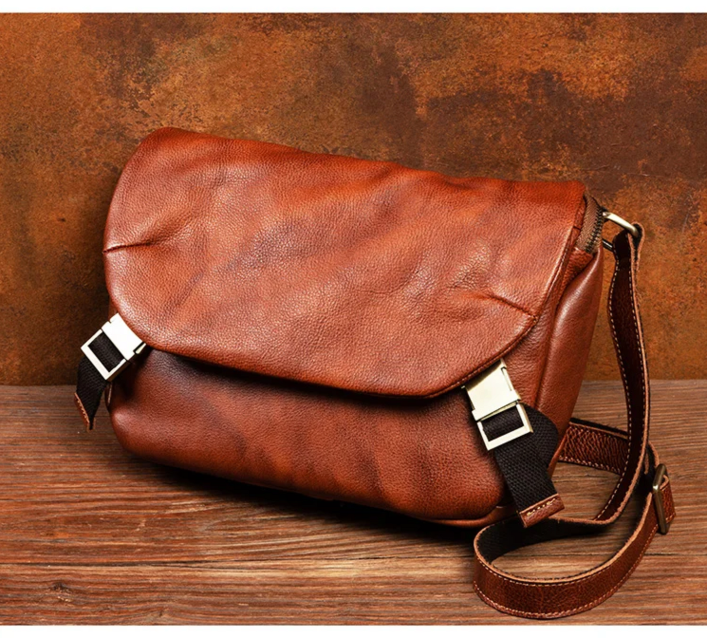 Men’s Genuine Leather Messenger Crossbody Chest Bag