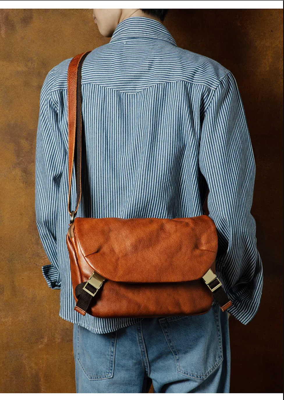 Men’s Genuine Leather Messenger Crossbody Chest Bag