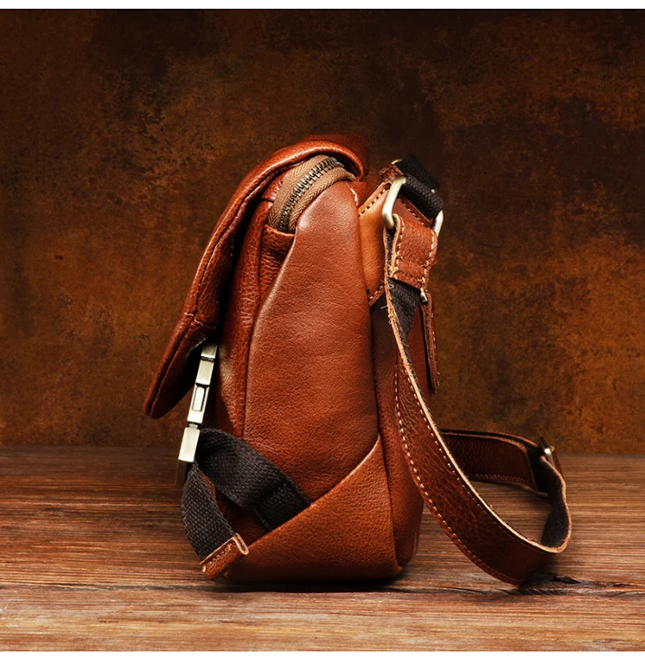 Men’s Genuine Leather Messenger Crossbody Chest Bag