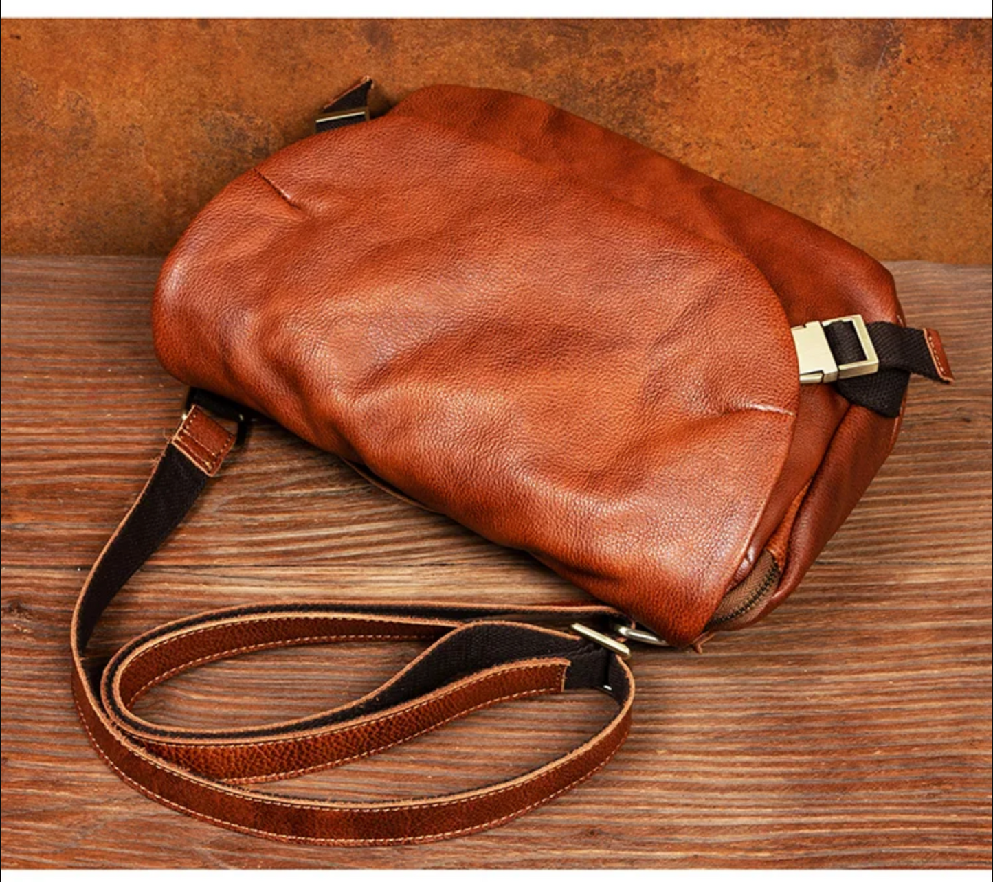 Men’s Genuine Leather Messenger Crossbody Chest Bag