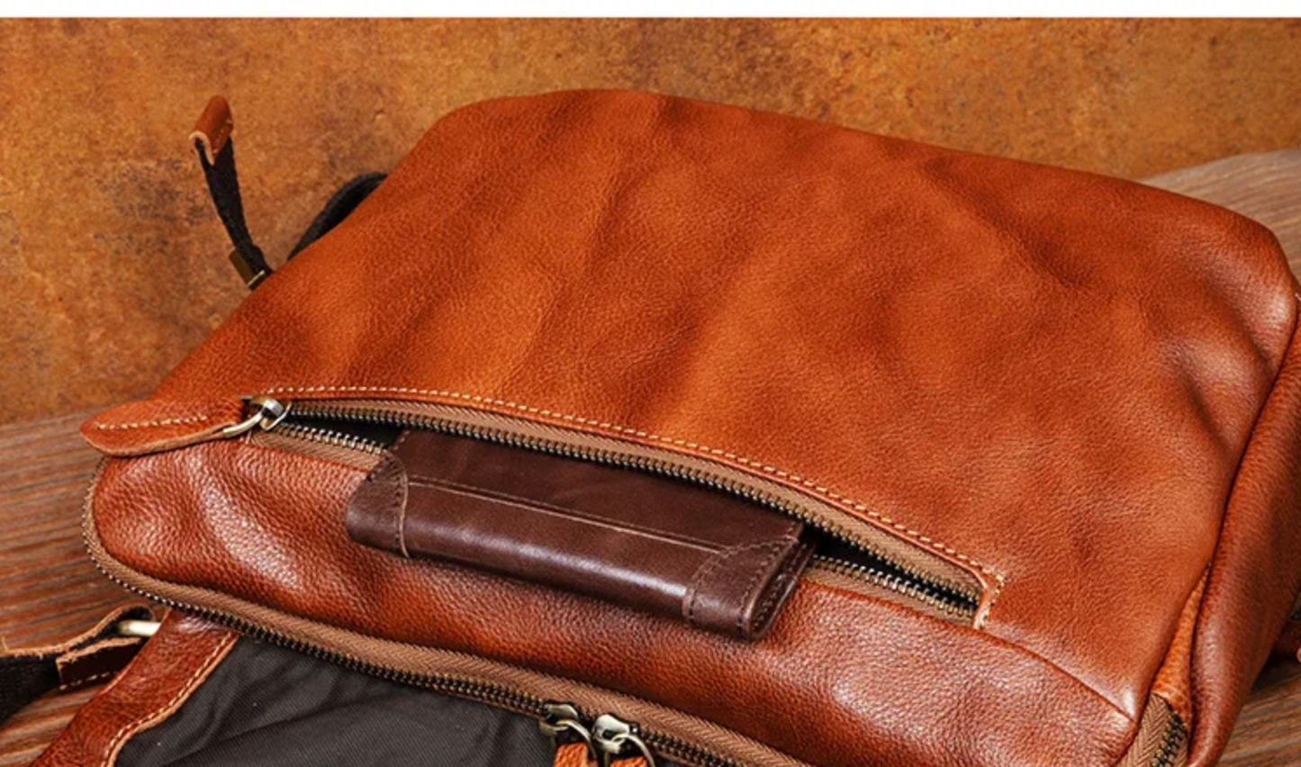 Men’s Genuine Leather Messenger Crossbody Chest Bag