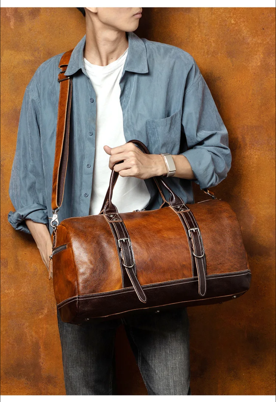 Handmade Brown Leather Travel Duffle, Gym & Overnight Bag