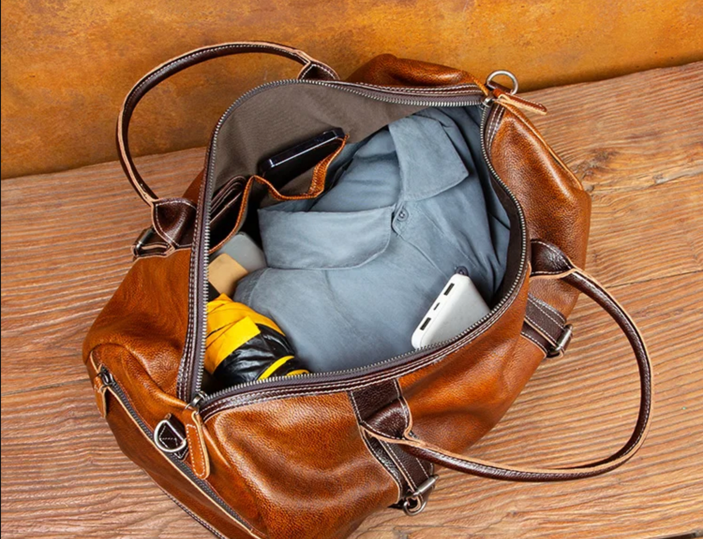 Handmade Brown Leather Travel Duffle, Gym & Overnight Bag