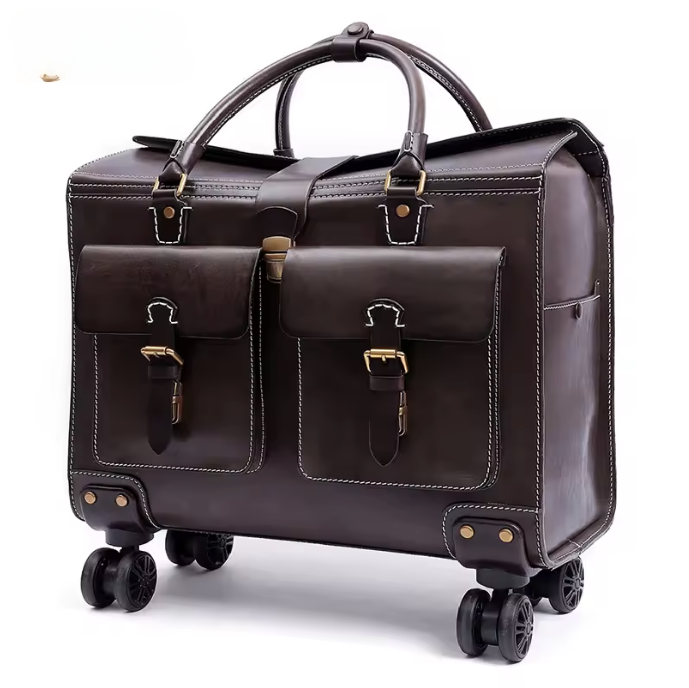 19 Inch Genuine Cowhide Rolling Luggage for Men & Women