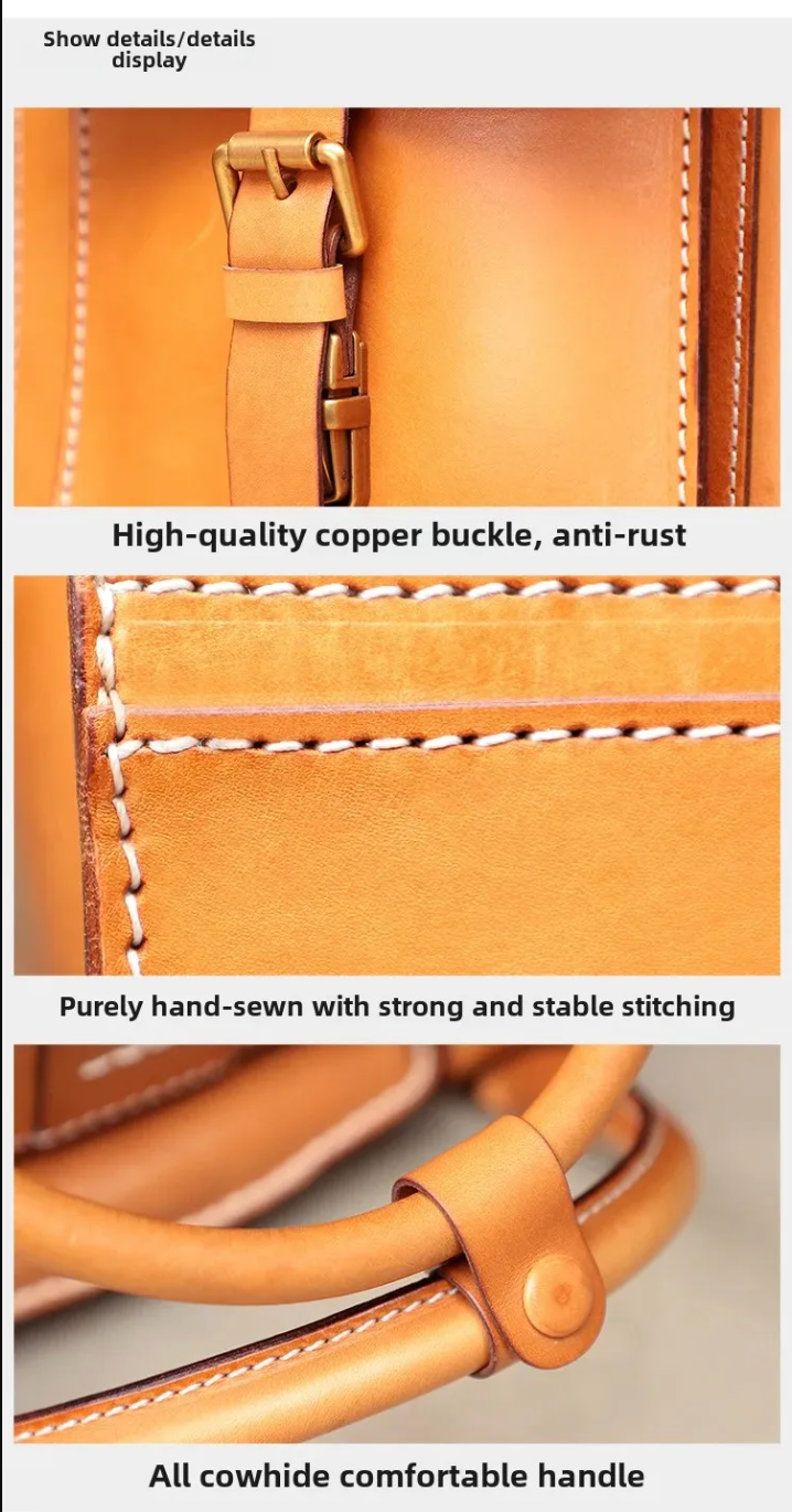 19 Inch Genuine Cowhide Rolling Luggage for Men & Women