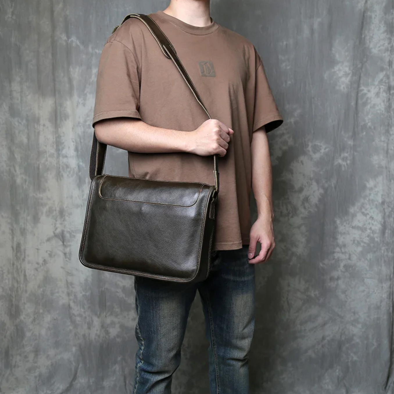 Genuine Leather Crossbody Men's Messenger Bag for Office