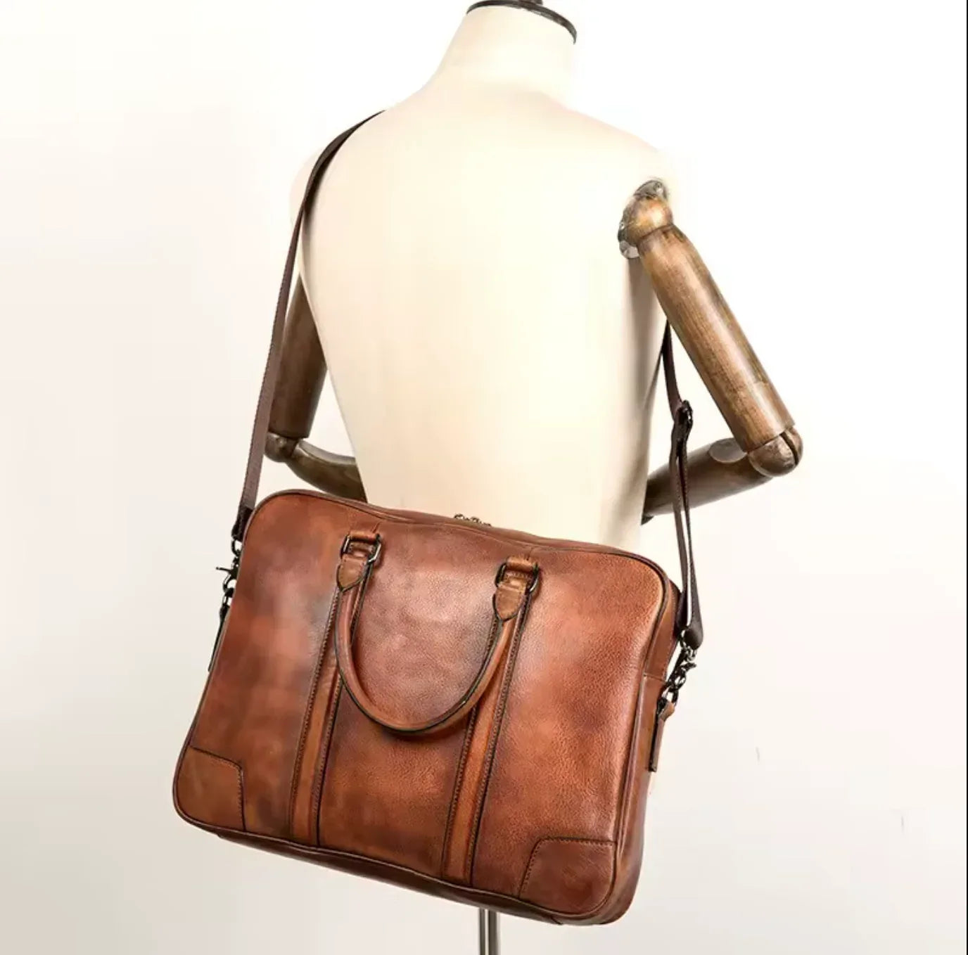 Genuine Leather Business Briefcase & Laptop Bag for Men